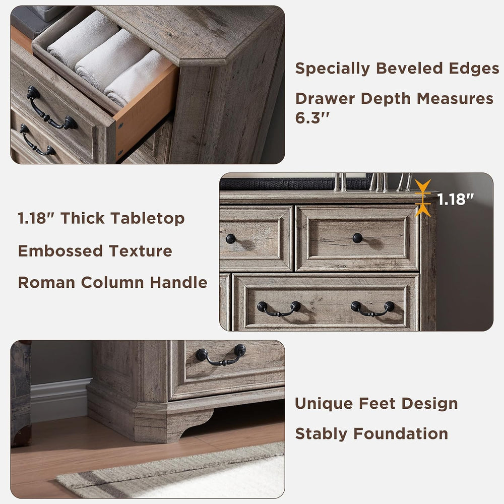 T4TREAM Farmhouse 7 Drawers Dresser for Bedroom, 54" Wide Wood Rustic Ch...