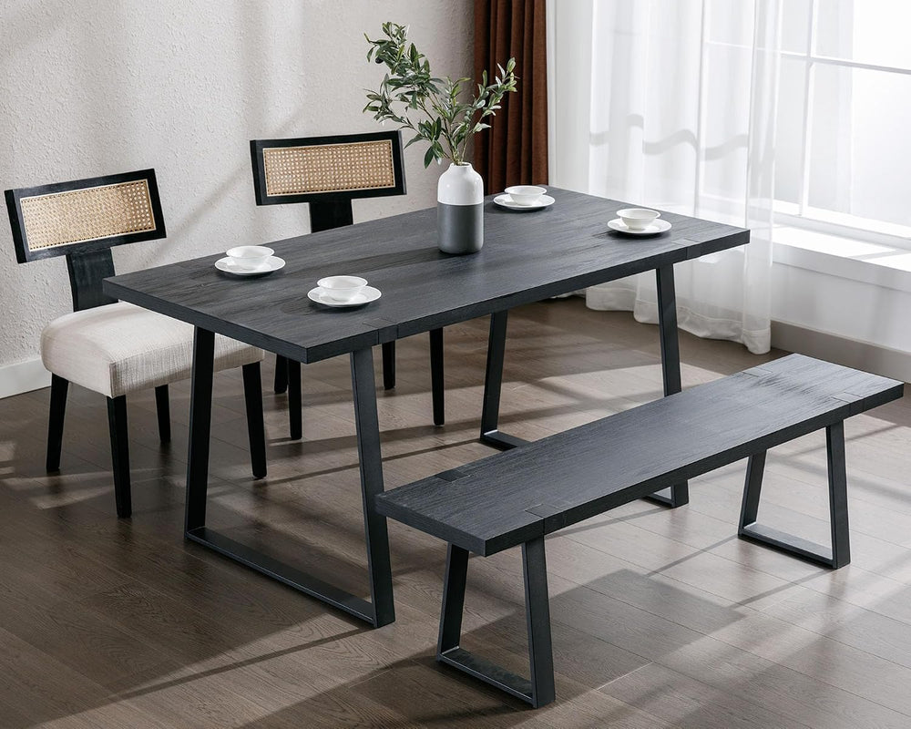 VESCASA 60" Wood Dining Bench with Black Metal Legs for Dining Room, Kit...