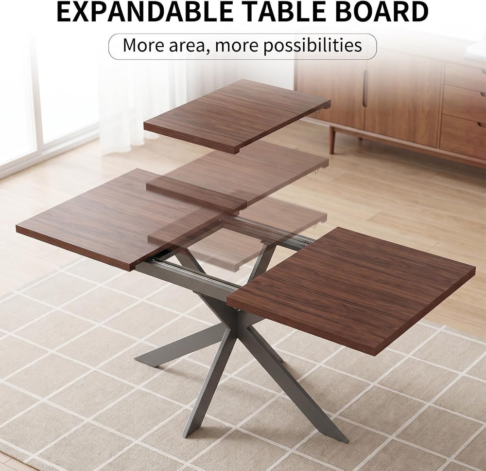 Extendable Dining Table Set for 6–8 People, Modern Walnut Rectangular Dining ...