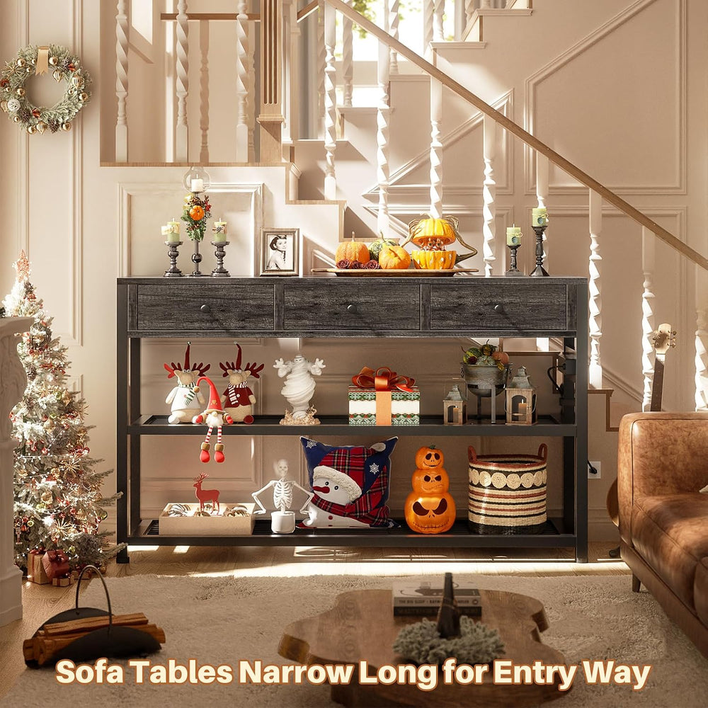 Ecoprsio Entryway Table with Power Outlets, 47" Console Table with Drawe...