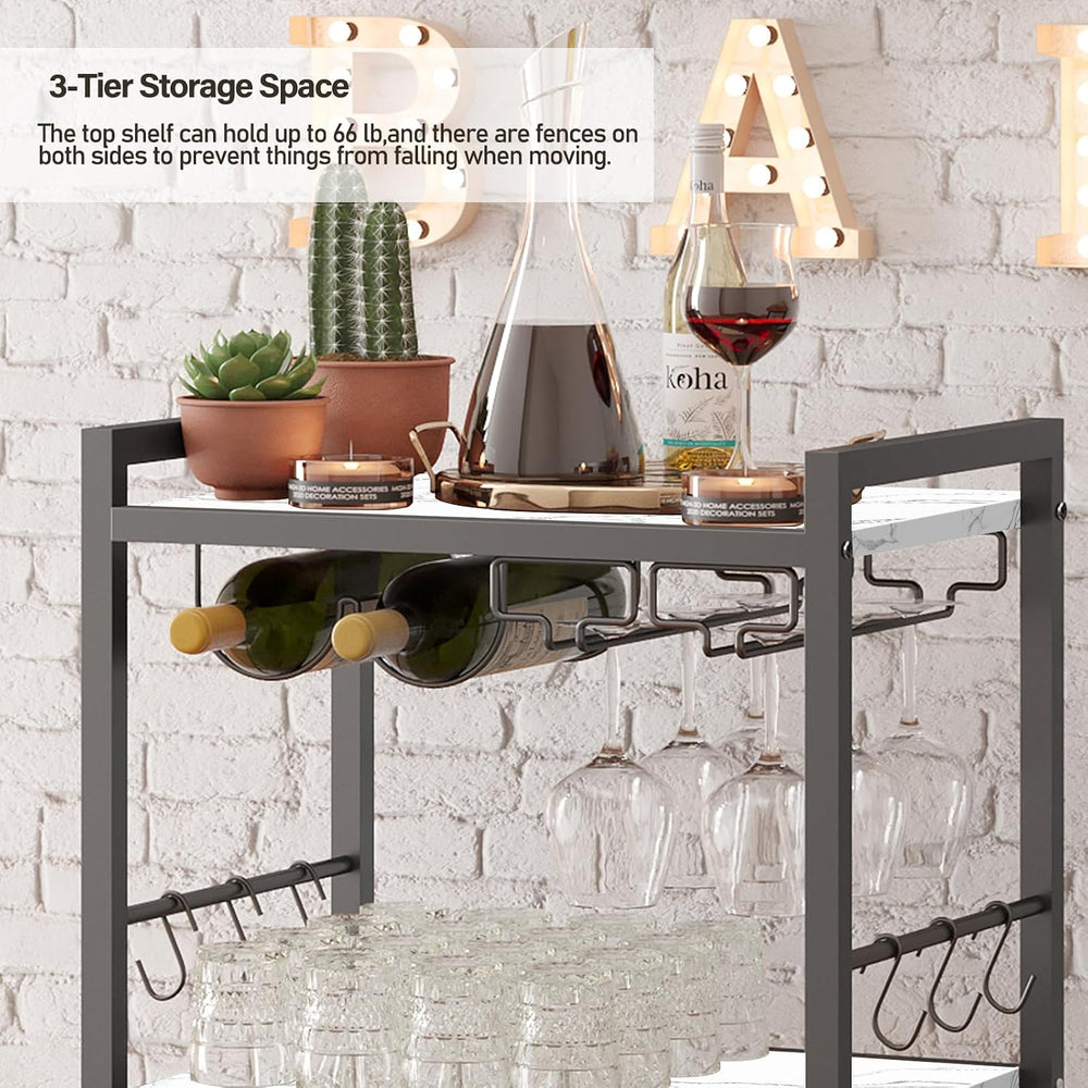 TUTOTAK Bar Cart with Wheels, Drink Cart with Wine Rack and Glass Holder