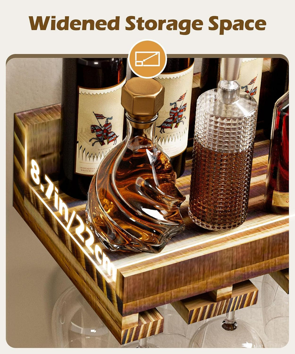 Homde Wall Mounted Wine Rack: 2-Pack Pine Wood Bar Shelf Set | Wine Storage f...