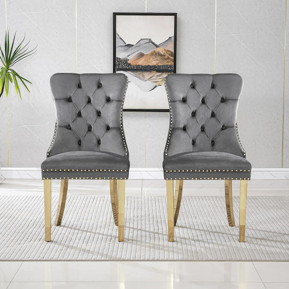 Grey Velvet Dining Chairs Set of 4, Mid Century Modern Kitchen & Dining R...