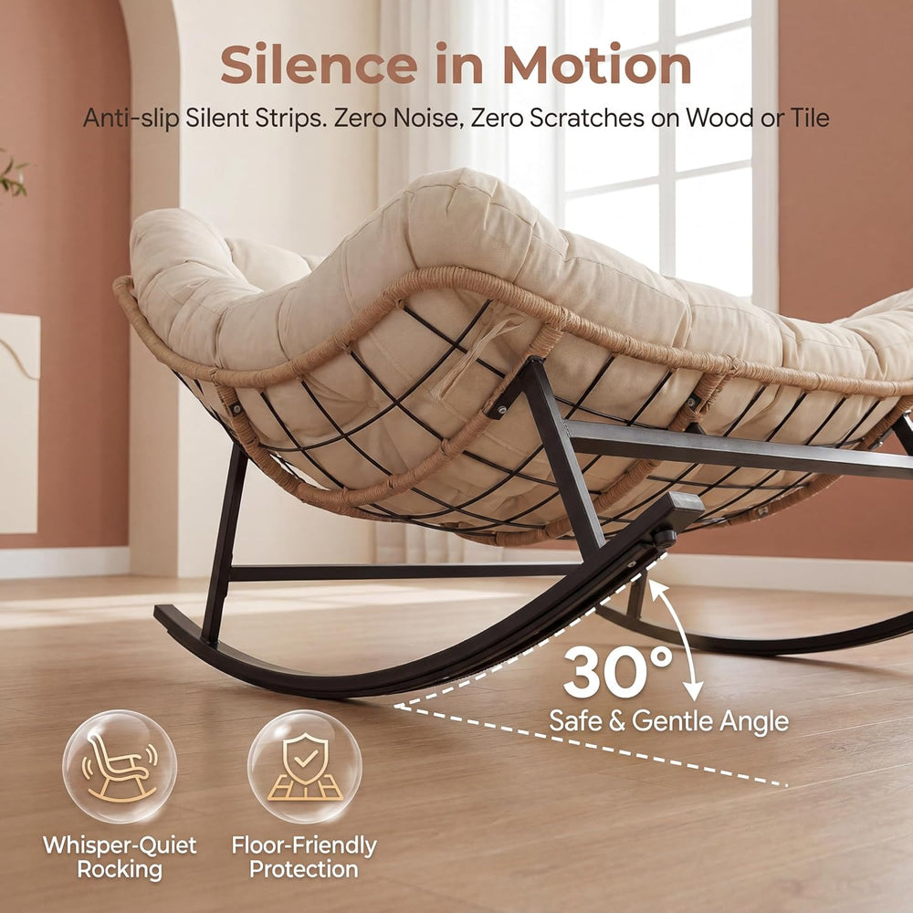 RADIATA Double Egg Rocking Chair for 2, Oversized Rattan Recliner Loveseat wi...