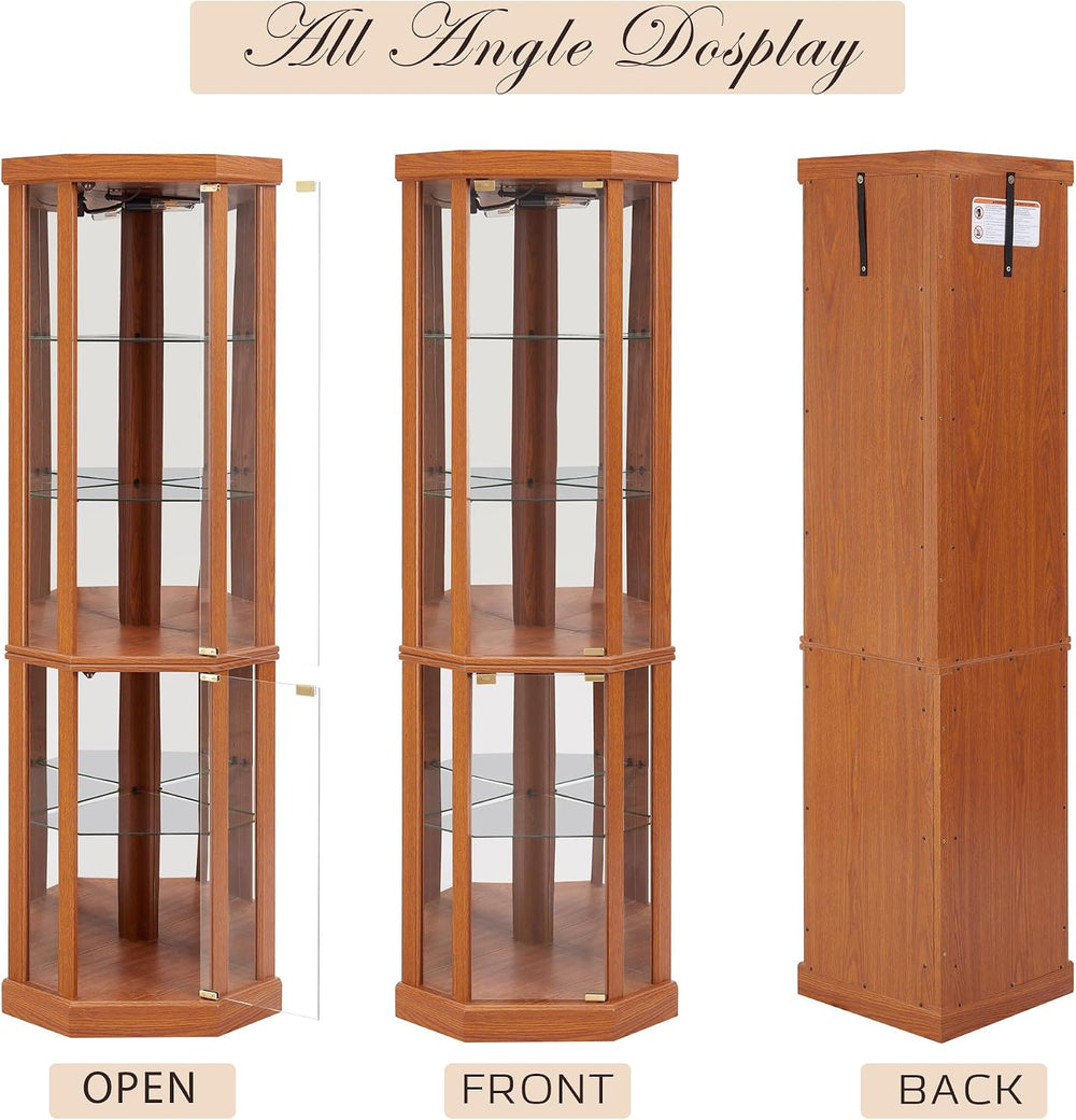 70" H Lighted Corner Curio Cabinet, Glass Display Cage with Tempered Gla...