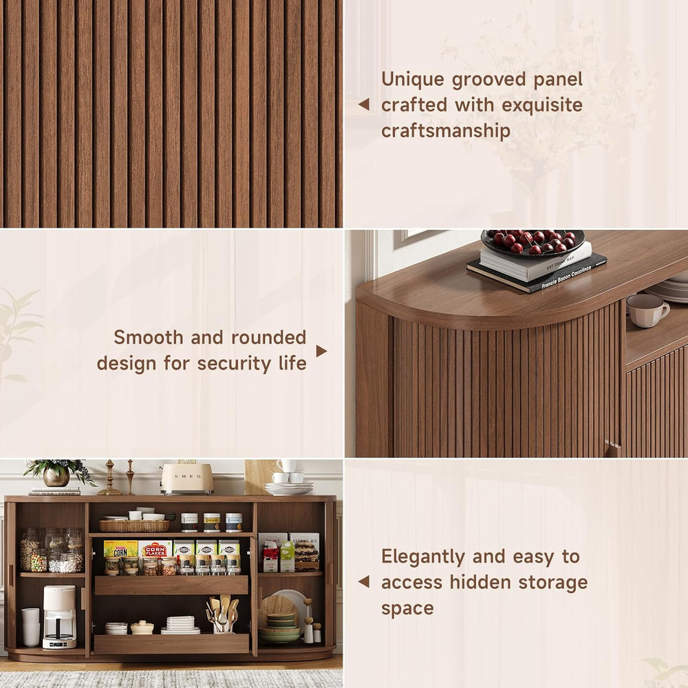63" Sideboard Buffet Cabinet with Storage, Modern Fluted Accent Credenza...
