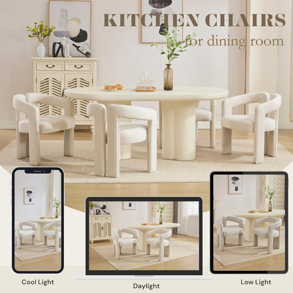 Hyfirm Upholstered Linen Barrel Dining Chairs Set of 6, Modern Accent Kitchen...