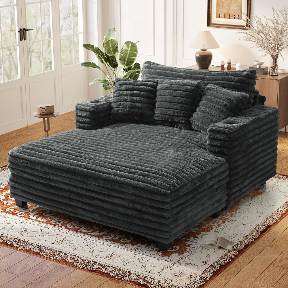 60" Oversized Chaise Lounge Chair with Wood Frame, Dark Grey | Upgraded ...