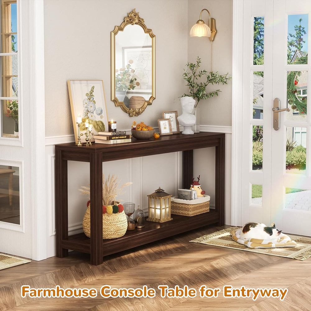 Besiost 47" Farmhouse Wood Entryway Table Narrow Console Table with Stor...