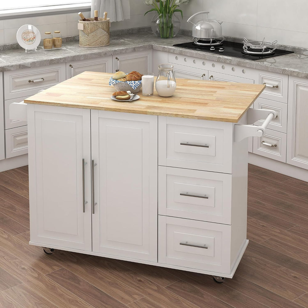 Kitchen Island with Spice Rack, Towel Rack and Extensible Solid Wood Table | ...