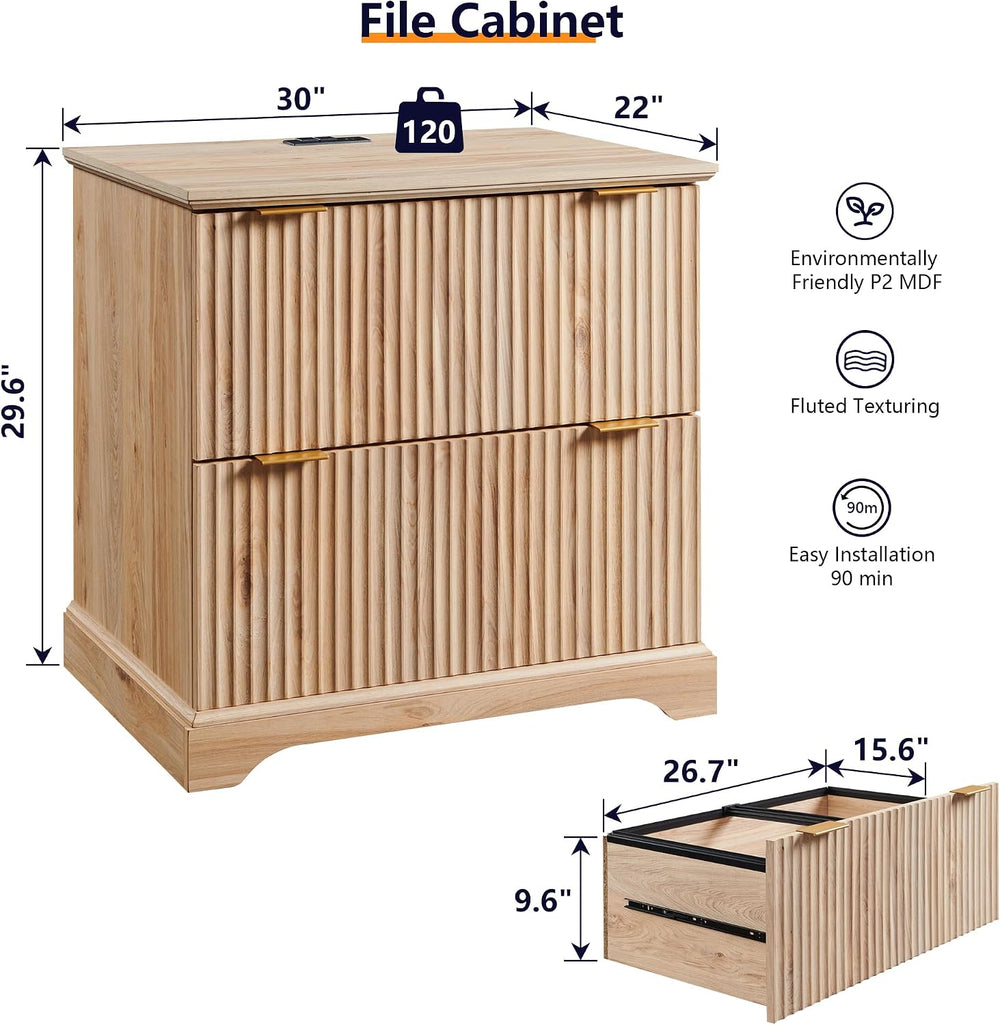 30"File Cabinet W/Charging Station, w/Files Hanging Rod for Letter/Legal...