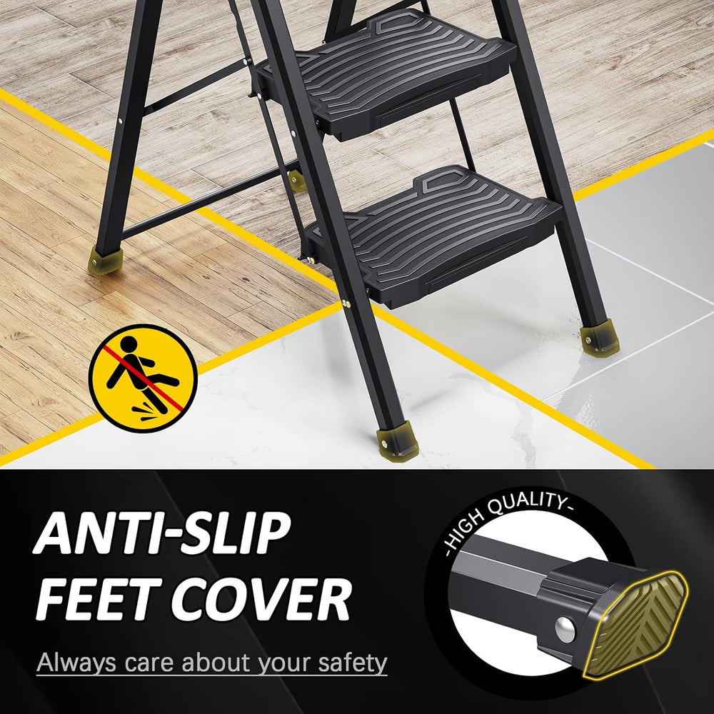 KINGRACK Step Ladder 4 Step Folding, 900lbs 4 Step Ladder with Anti-Slip Wide...