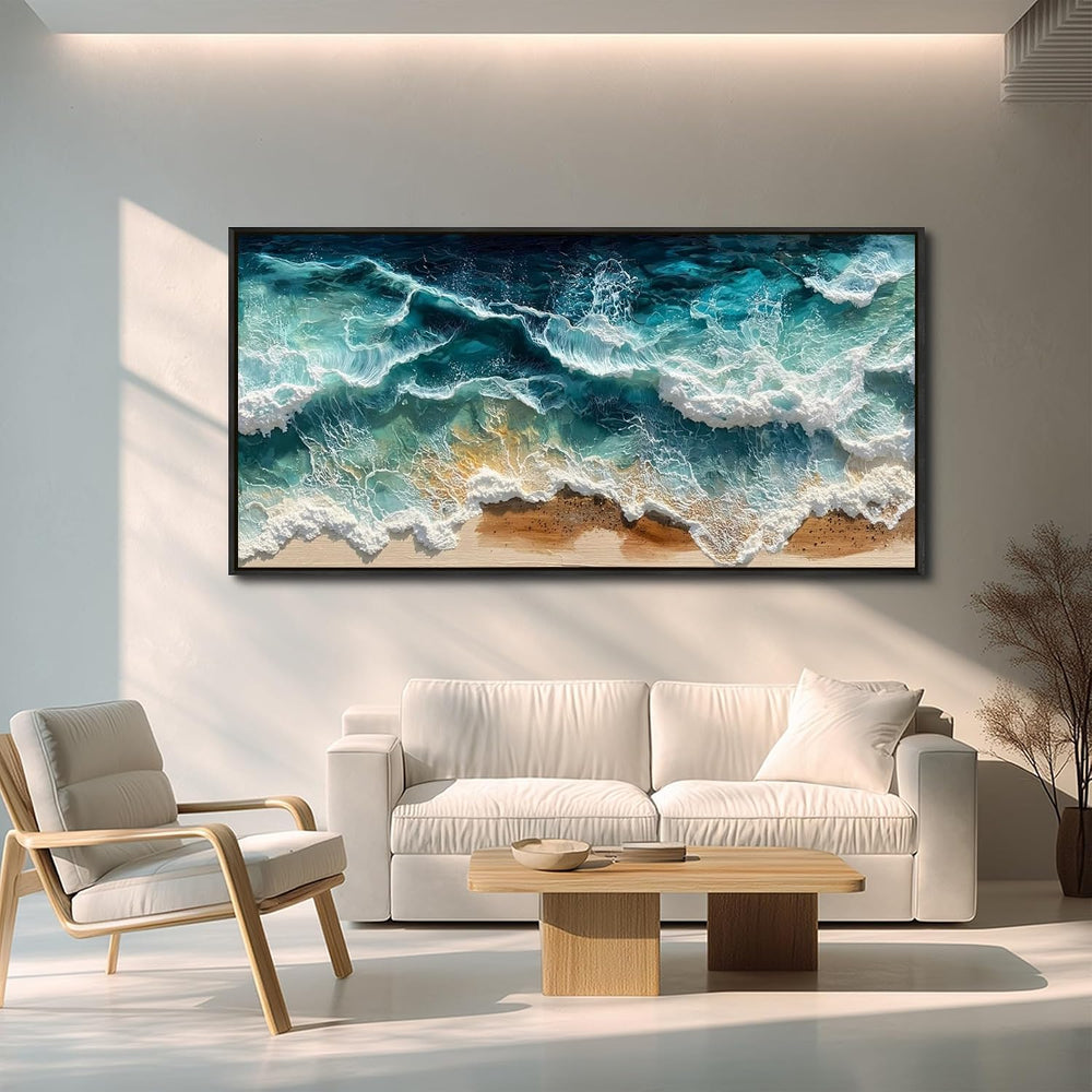 WLWBINTING Black Framed Large Beach wall art Ocean Wave Canvas Prints Modern ...