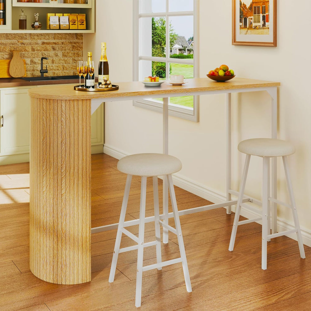 Fluted Bar Table and Chairs Set, 55'' Long Bar Tables with 2 Stools, ...
