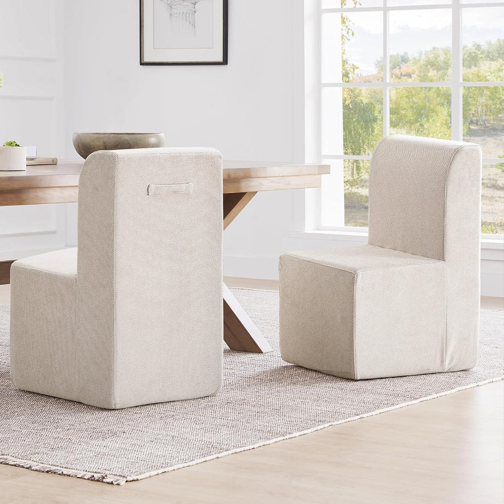 Upholstered Dining Chair, Modern Linen Fabric Dining Room Chair with Mid Back...