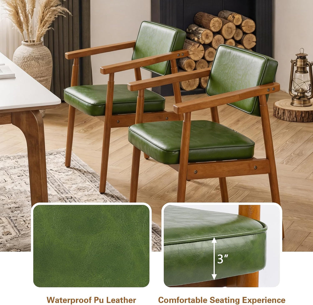 LSSPAID Mid Century Dining Chairs with Wooden Handrail, Pu Upholstered Armcha...
