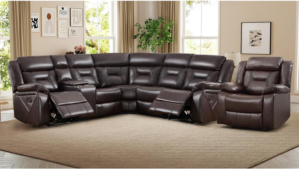 EBELLO Faux Leather Reclining Sectional Sofa Set for Living Room, 1 Recliner ...