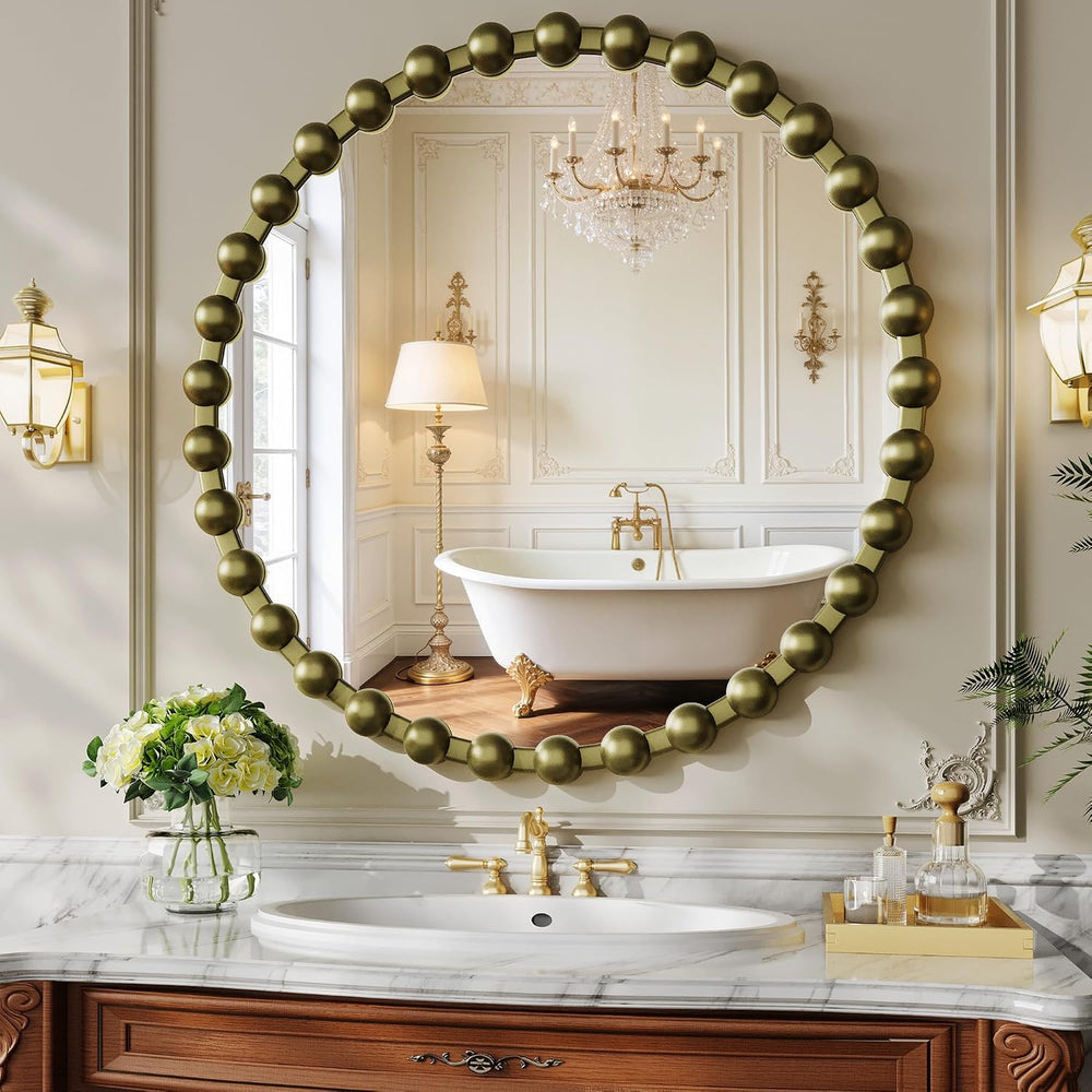 28 Inch Bronze Round Mirror, Modern Decorative Wall Mirror
