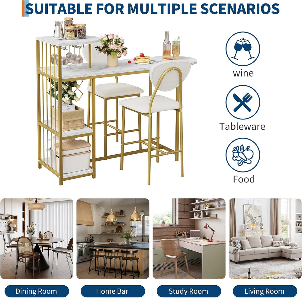 Garvee Dining Table Set for 2, 3-Piece Expandable Bar Table and Chairs Set | ...