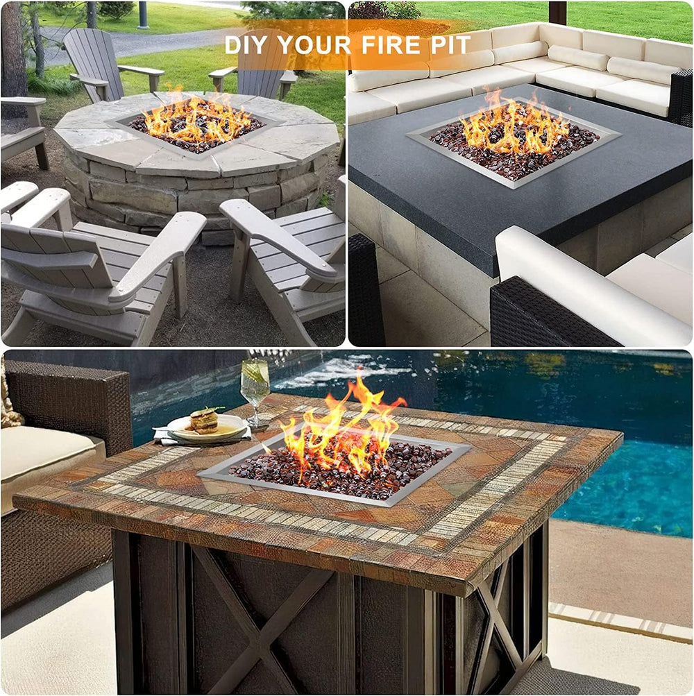 onlyfire 18" Square Fire Pit Flat Pan with Burner Ring Assembly, 92,000 BTU
