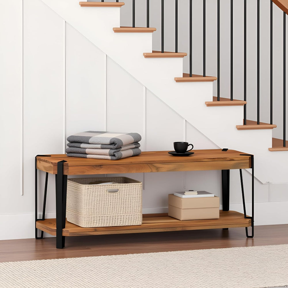 Ryegate 48-Inch Live Edge Acacia Wood & Metal Entryway Bench with Bottom ...