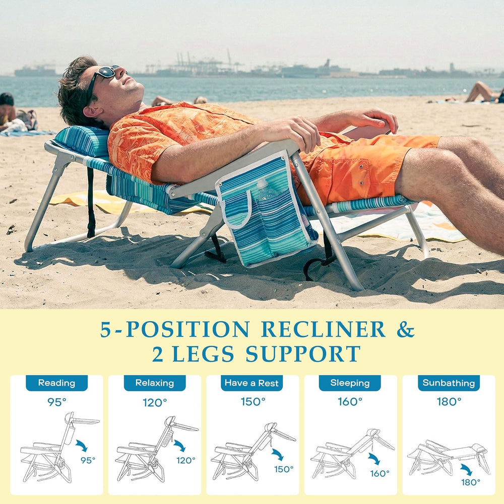 Beach Chairs for Adults, Portable Folding Backpack Beach Chair Heavy Duty 5-P...