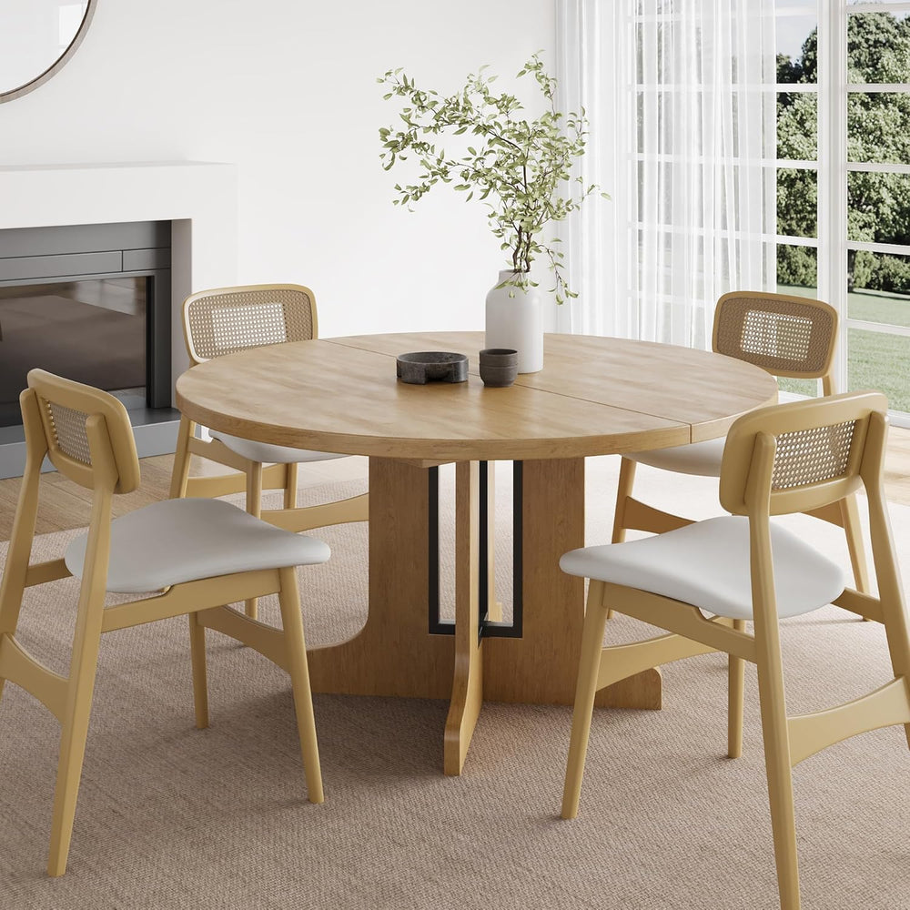 Feonase 59" Round Extendable Dining Room Table for 6, Modern Oval Kitche...