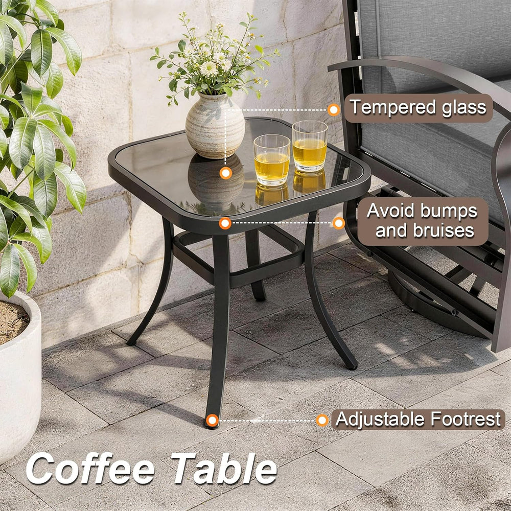 Gotland 5 Piece Patio Set, Aluminum Outdoor Swivel Chairs Set of 2 with 2 Ott...