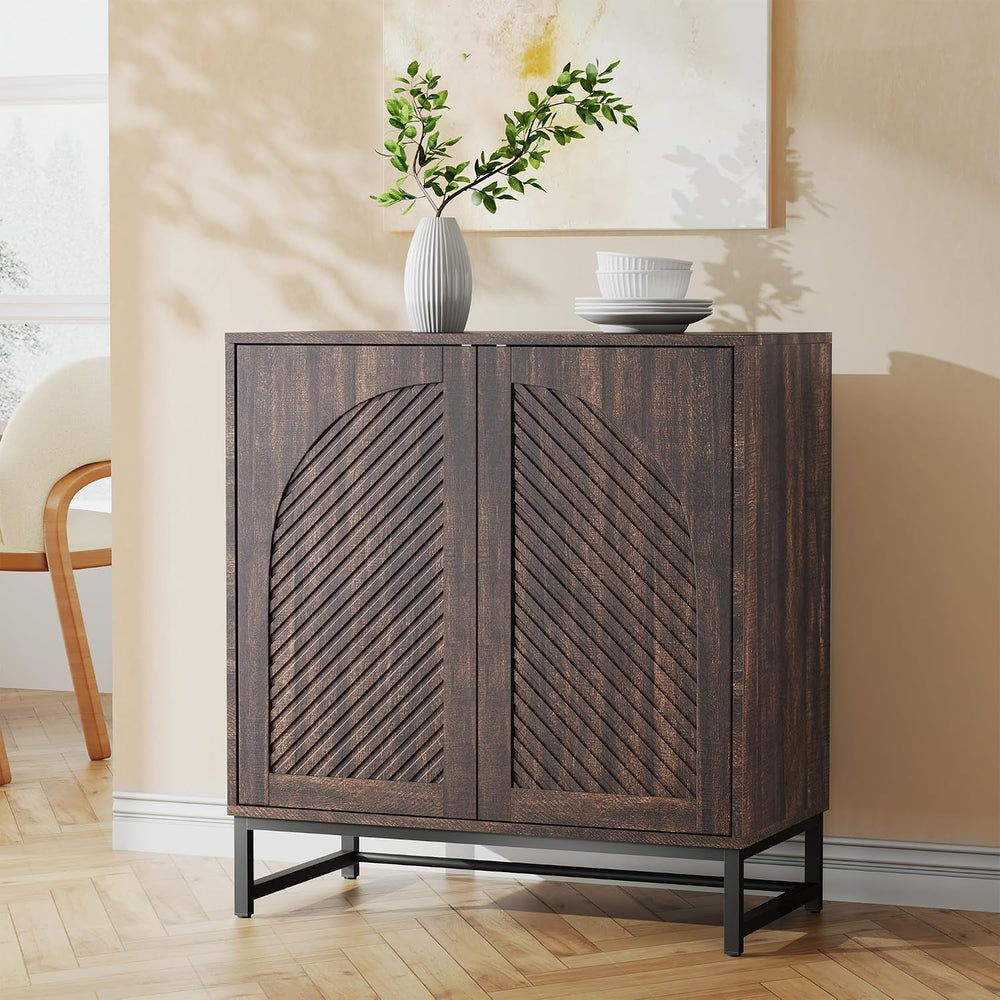 Modern Arched Sideboard Buffet Cabinet with Storage, Walnut