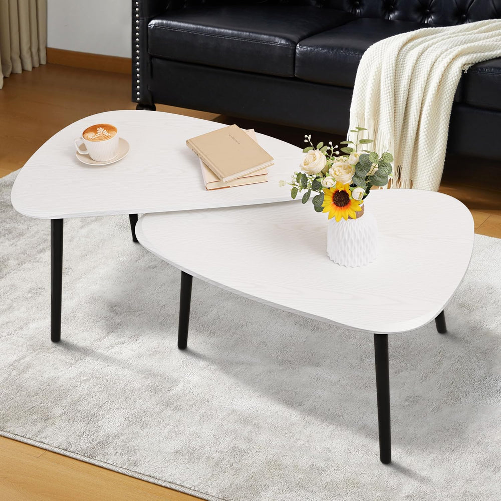 Nesting Triangle Coffee Table End Tables Set of 2 for Living Room Bedroom, In...