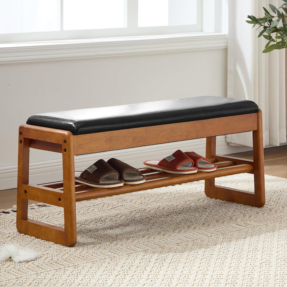 39.3" Shoe Rack Bench,2 Tiers Shoe Bench with Storage,Walnut Storage Ben...