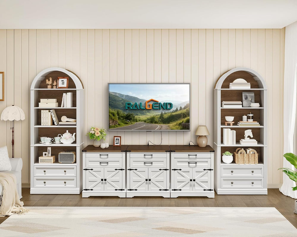 RALGEND Farmhouse End Table Set of 3, with Charging Station, 24'' Sof...