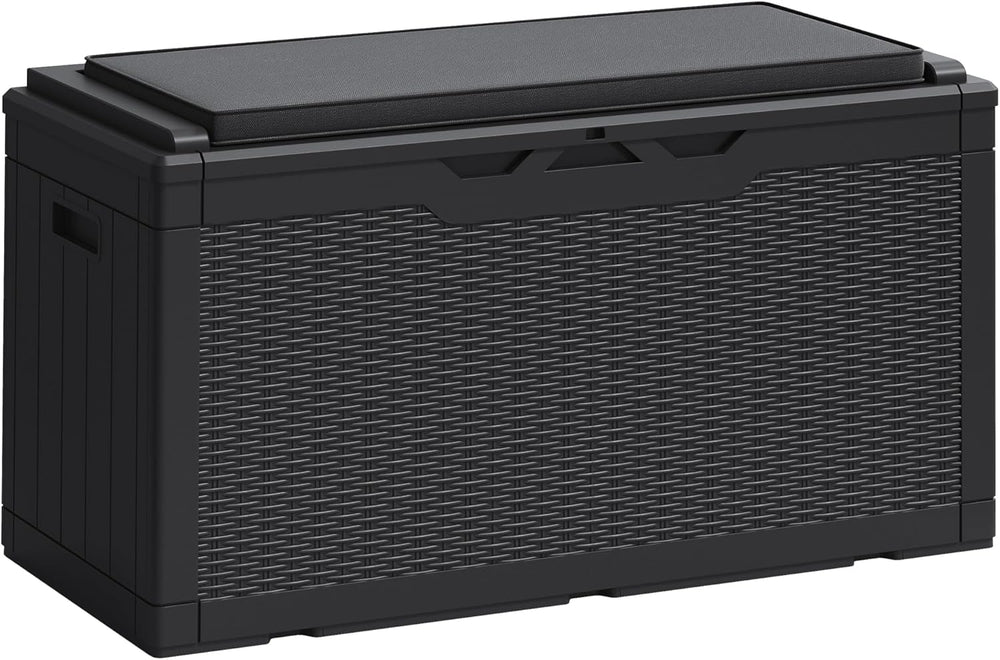Greesum 100 Gallon Resin Deck Box Large Outdoor Storage Boxes with Cushions f...