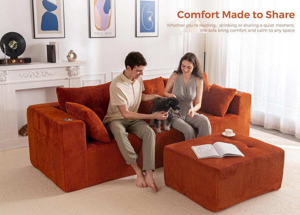 MAXYOYO Couch, L-Shaped Modular Cloud Couch, 4-Seat Sofa, Ottoman | Orange Tu...