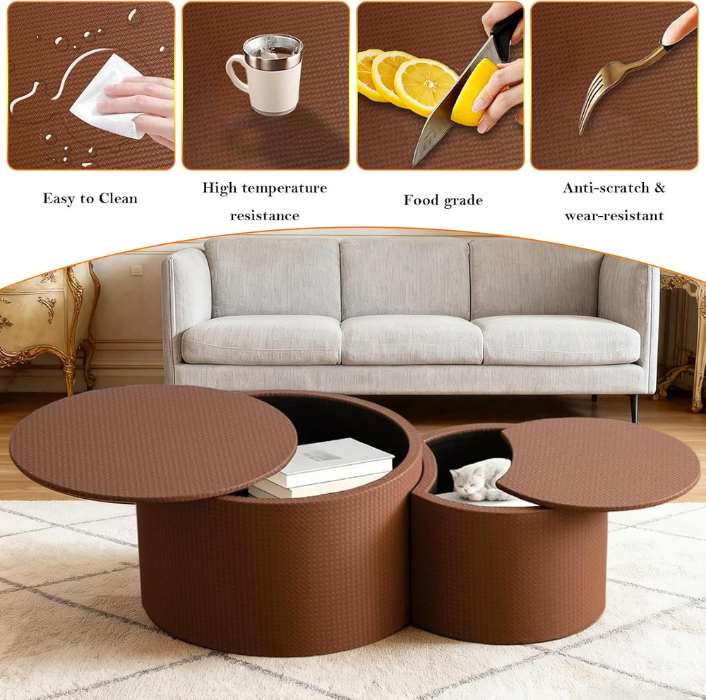 Round Nesting Coffee Table with Storage (C Brown 26.8+18.3in) | Modern Chic C...
