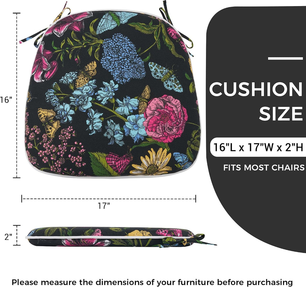 Indoor/Outdoor Chair Cushions 17"X16"X2" with Ties for Dining ...