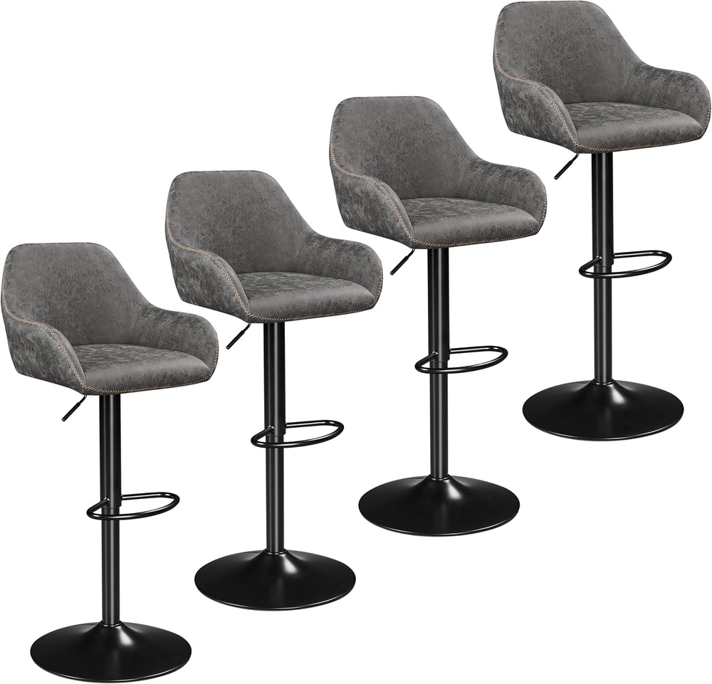 Yaheetech Bar Stools Set of 4, Adjustable Swivel PU Leather, Gray