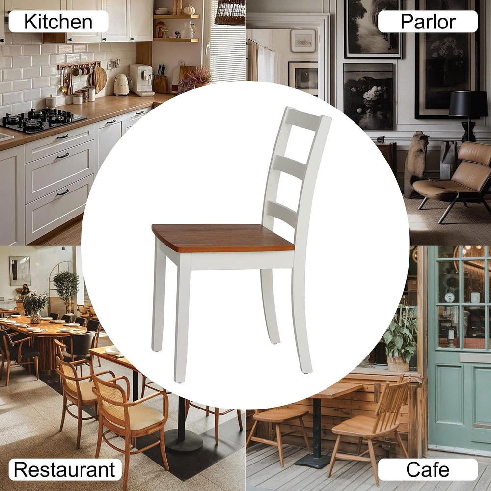 Farmhouse Dining Chairs Set of 2, Two-Tone Wooden Kitchen Chairs | Ladder Bac...