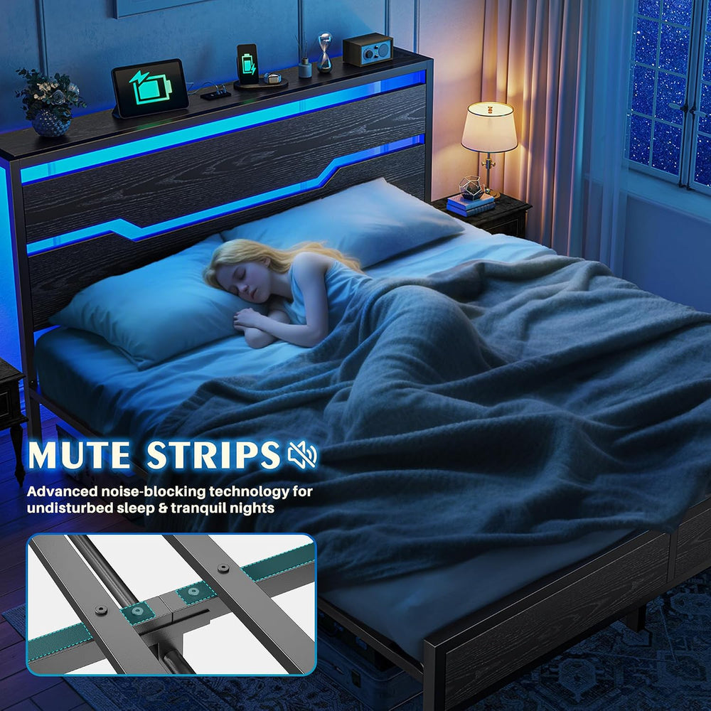 Homkdom King Size Bed Frame with Headboard & LED Light