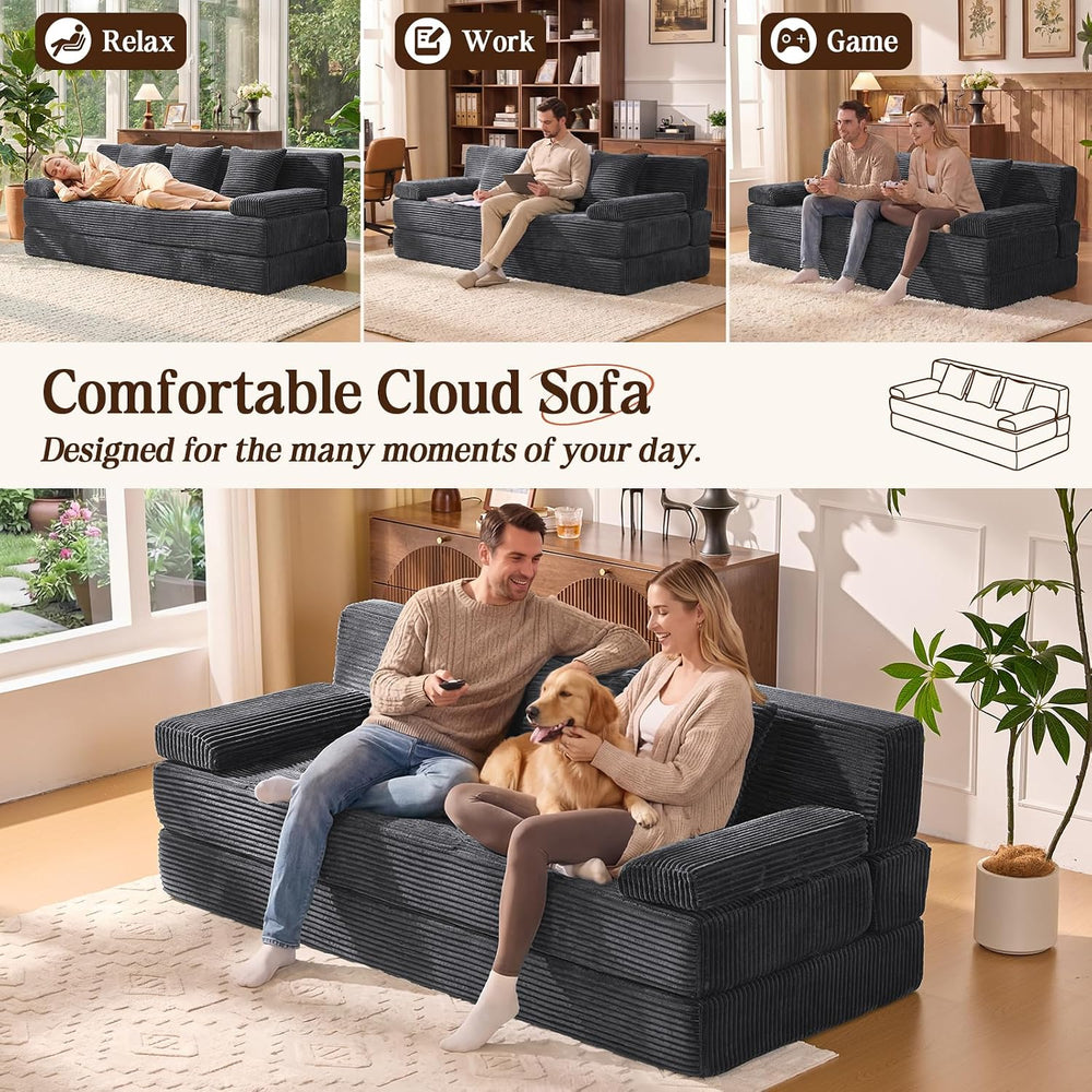 78.7IN Convertible Folding Sofa Bed, 3 Seater Sleeper Sofa Couch | No Assembl...
