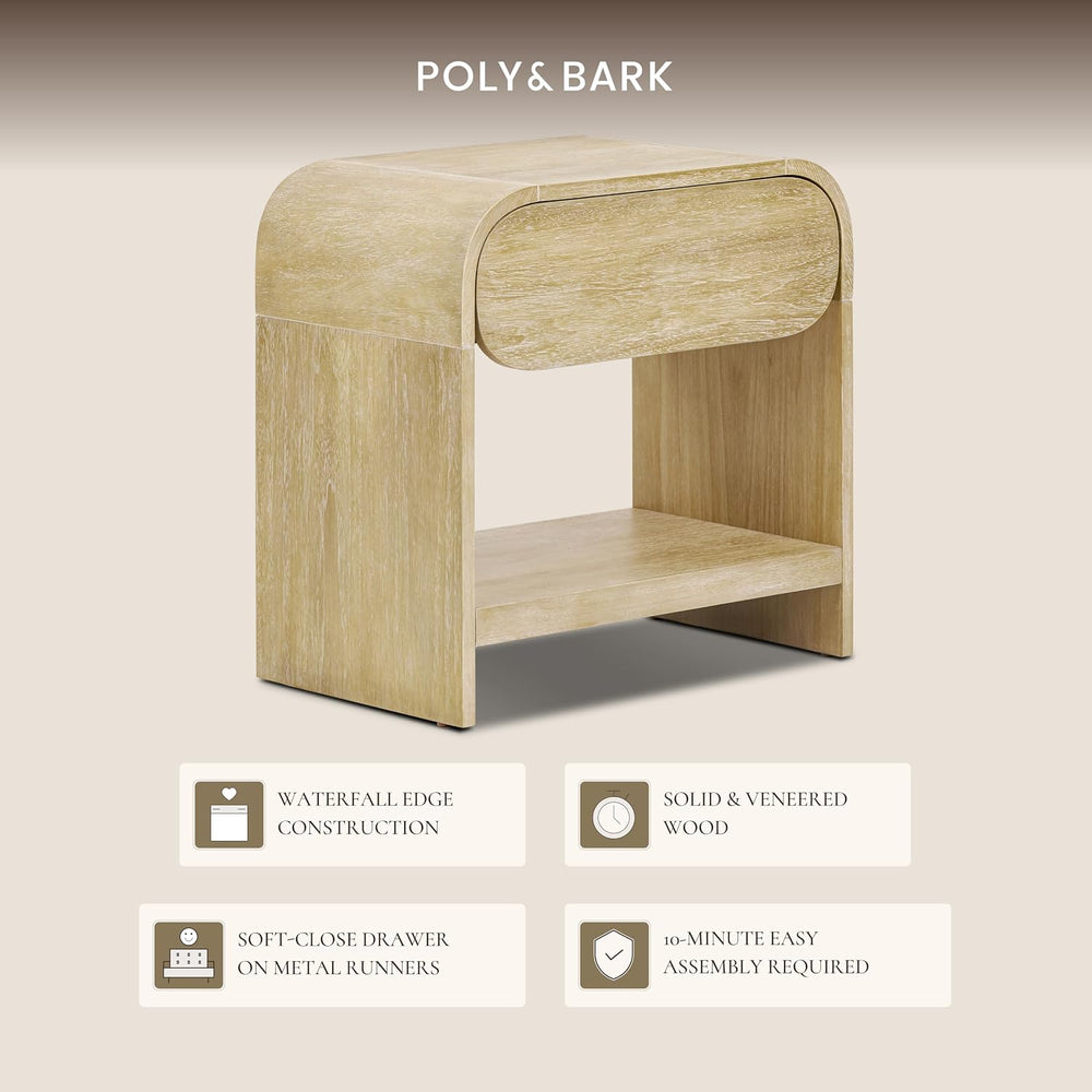 Poly & BARK Aledo 22” Nightstand – Solid and Veneered Wood Construction w...