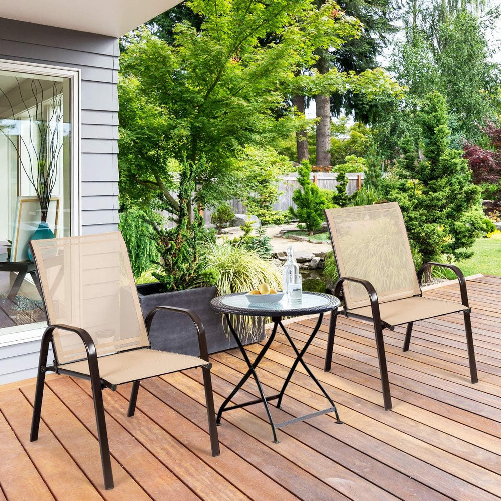 GIANTEX Set of 2 Patio Chairs, Outdoor Bistro Armchairs with Metal Frame, Mes...