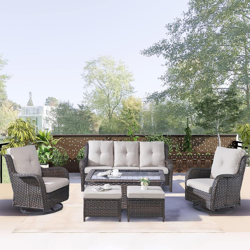 Rilyson 5 Piece Outdoor Patio Furniture Set - Rattan Wicker Patio Conversatio...