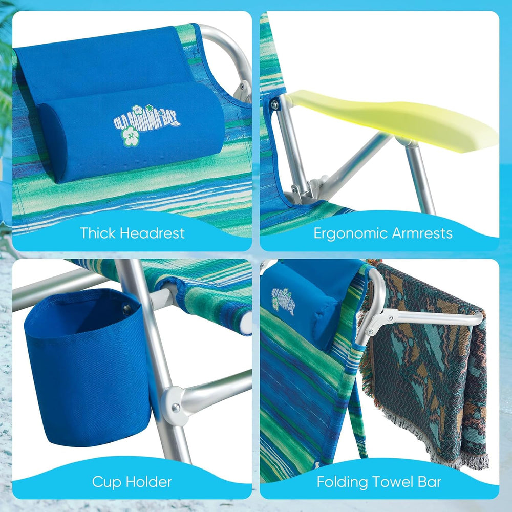 Old Bahama Bay Beach Chairs for Adults, 7-Position Classic Lay Flat Beach Cha...