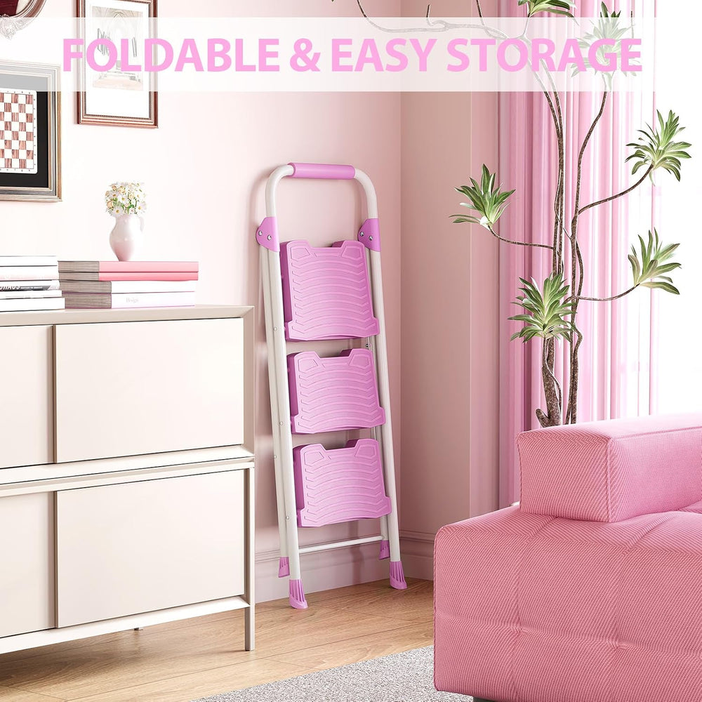 KINGRACK 3 Step Ladder, Sturdy Step Stool with Handrail, Anti-Slip Wide Pedal...