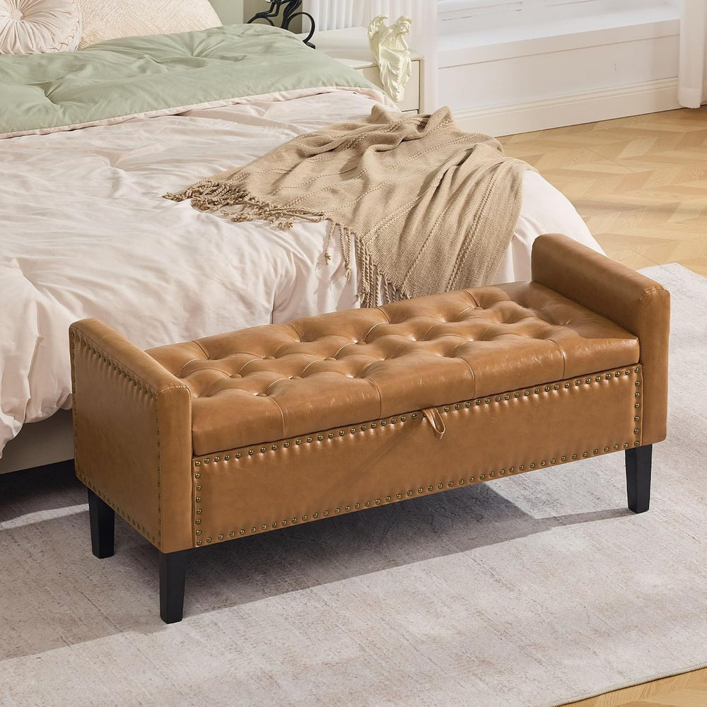 WUTUTUEE 47" Modern Water-Resistant Faux Leather Storage Ottoman Bench w...