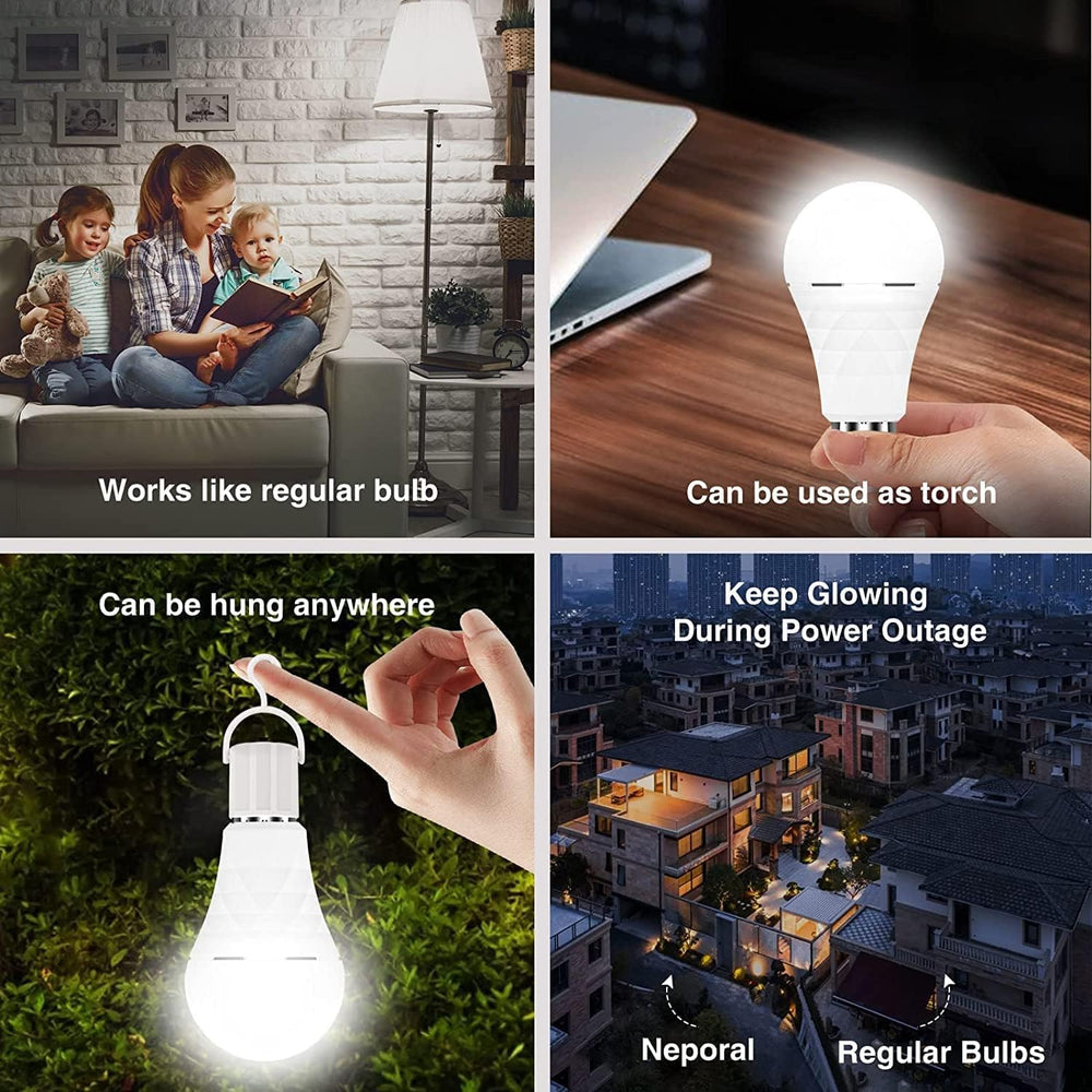 Neporal A19 Rechargeable Light Bulbs Emergency Light Bulb for Power Outages, ...