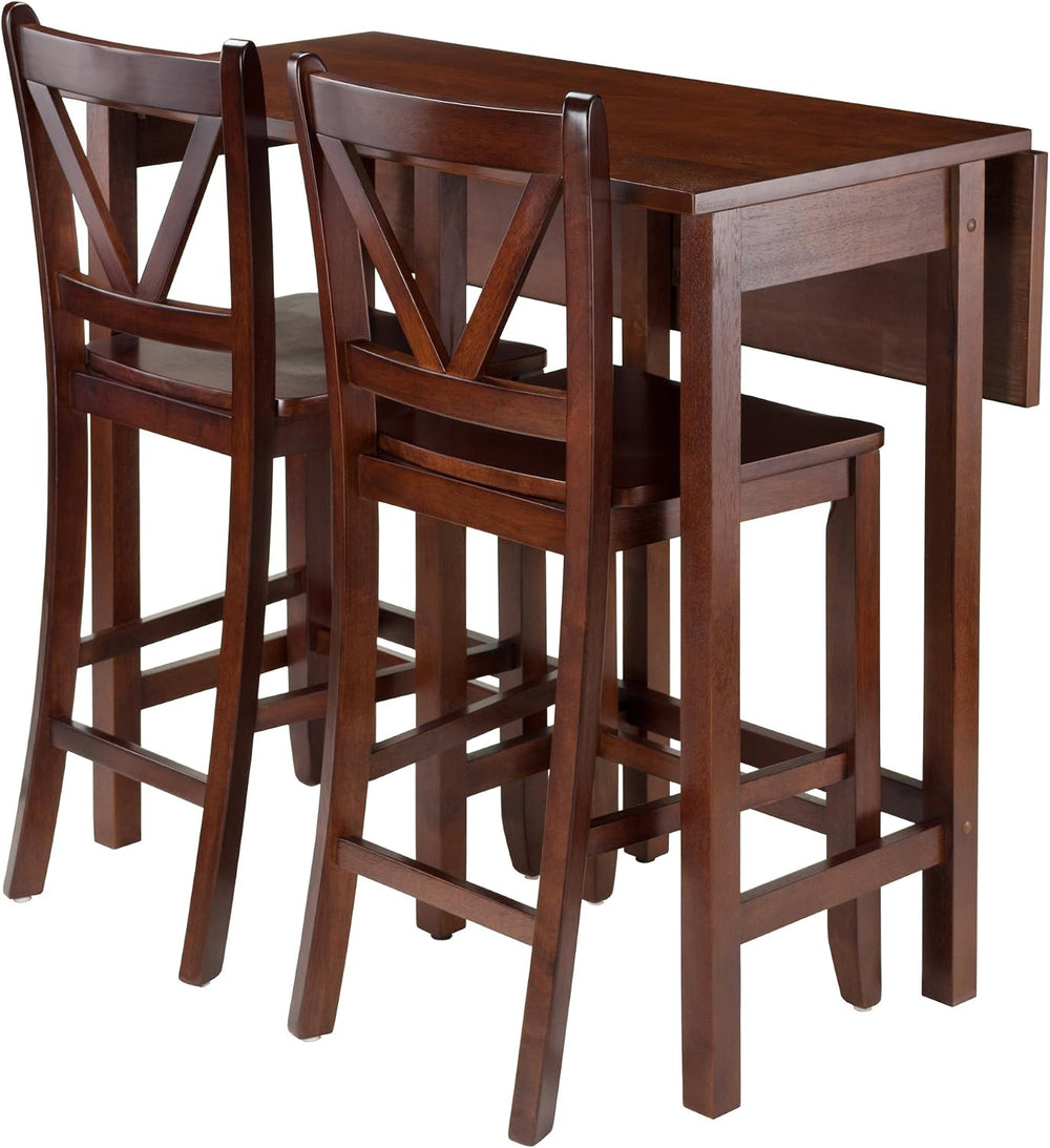 Winsome Lynnwood Collection 3 Piece Drop Leaf Table with 2 Counter V-Back Sto...