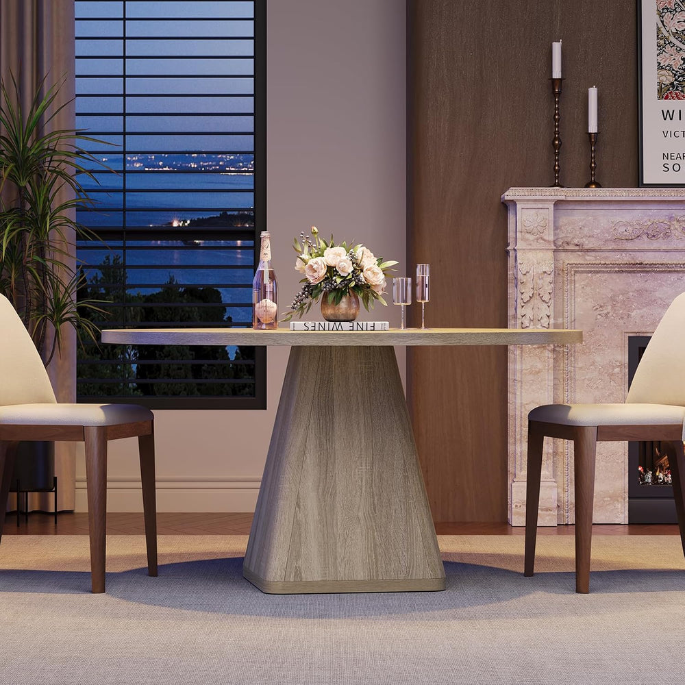 ONBRILL 47 Inch Round Dining Table for 4-6,Square Pedestal Base,Oak | Circle ...
