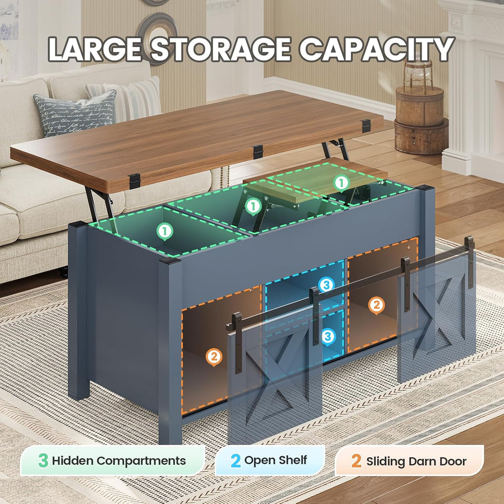 SEDETA Farmhouse Lift Top Coffee Table with Storage and Hidden Compartment